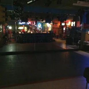 Where the bands usually set up and play on the weekends.