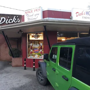 Upfront parking outside the famous Dick&apos;s Hot Dog Stand in Wilson, N.C.