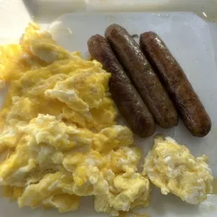 Soft scrambled eggs &amp; turkey sausage.