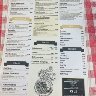 Back of menu