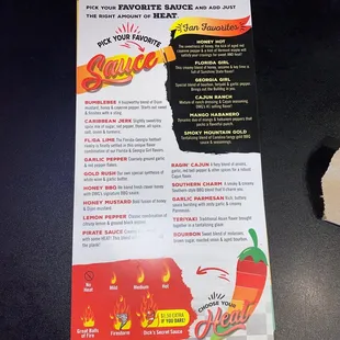 Sauces- for the food menu, you look it up on your phone.