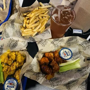 chicken wings and fried chicken, food