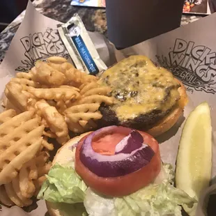 Classic burger with waffle fries
