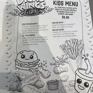 Kids menu
