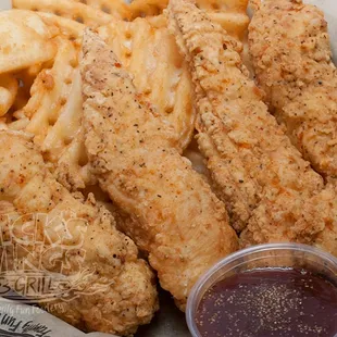 fried chicken strips and french fries
