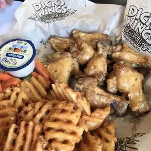Waffle fries and wings