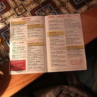 Sample of menu