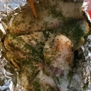 "blackened" dill goldfish.