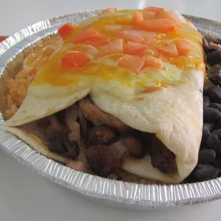 Chicken Enchilada (rice, black beans, no guacamole)