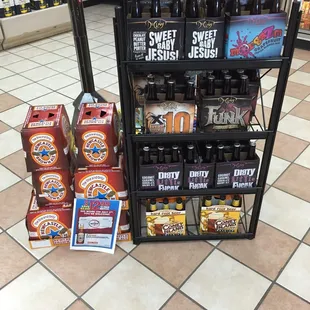 a display of beer in a grocery store