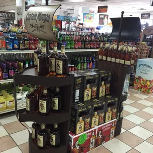 a liquor display in a grocery store