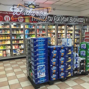 a variety of beverages in a store