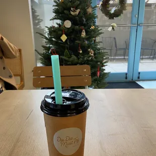 a coffee cup on a table