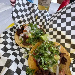 two tacos on checkered paper
