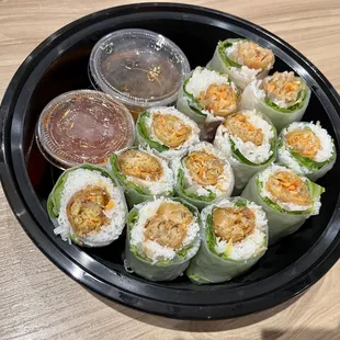 Super Roll. A chicken spring roll inside a summer roll is its own meal.