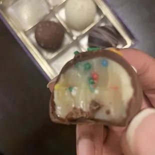 6 piece truffle box (now 3, lol!) Pictured: Birthday Cake Chocolate Truffle