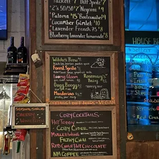 Cocktail menus- top is the usuals and the rest are seasonal