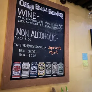 Wine options and Non Alcoholic beverages