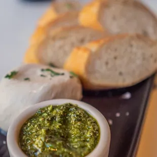 bread and pesto sauce