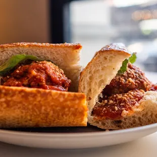 a meatball sandwich on a plate