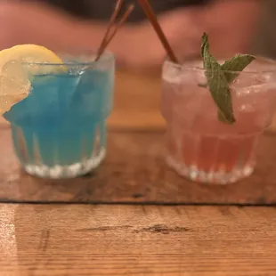 Digbys Lemonade (blue) and Rasberry Mojito (pink)   Highly recommend **