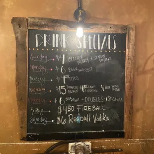 Weekly drink specials