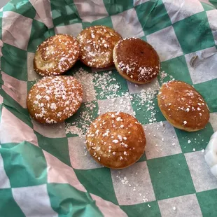 The mini pancakes.