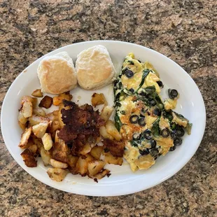 Spinach, Olive, and Feta Cheese Omelet