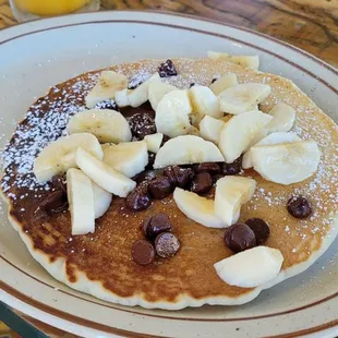 Kids chocolate chip and banana pancakes.