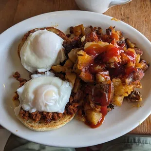 Doug's Signature  Two Poached Eggs and Chorizo on Toast or English Muffin.