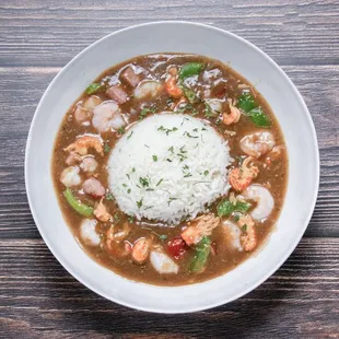 House Gumbo w/ Shrimp, Crawfish, Sausage.