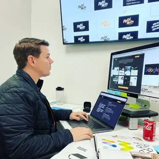 Working late at the office on some branding materials and website development.