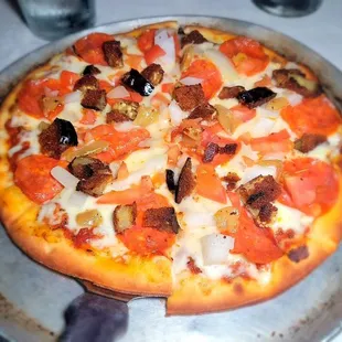 a pizza on a pan