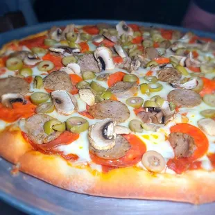 a pizza on a pan