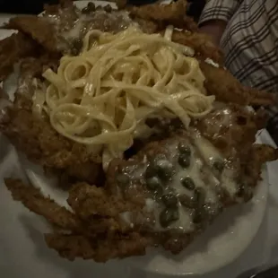 Soft shell crab over Alfredo