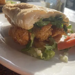 1/2 of a delicious shrimp Po&apos;Boy....deliciousness filled with yum!!