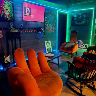 brightly lit living room