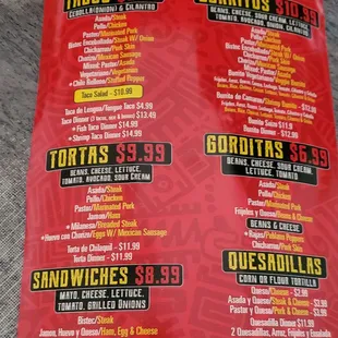 Taco and Burrito Menu