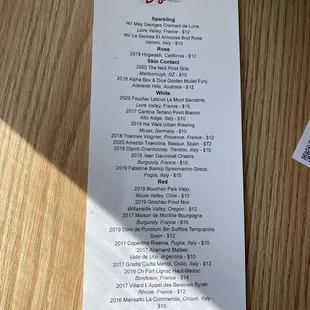 Drink menu