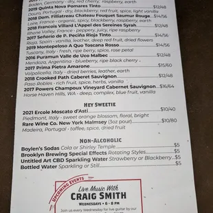 a menu for a wine tasting event