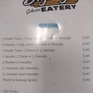 Kids Breakfast Menu