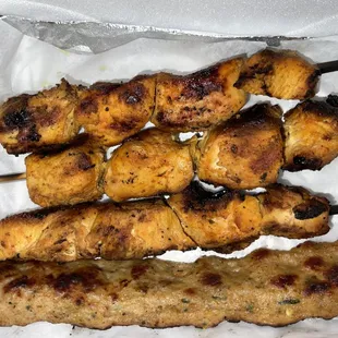 Chicken tikka kebab (top) and Iraqi chicken kebab (bottom)