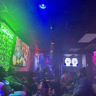 a group of people sitting in a bar