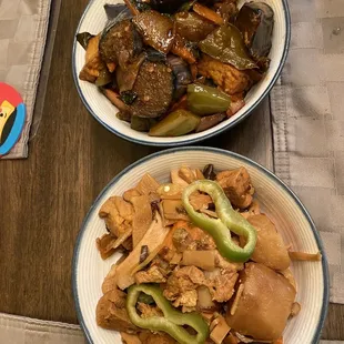 Eggplant Tofu basil and Buddha's clay pot