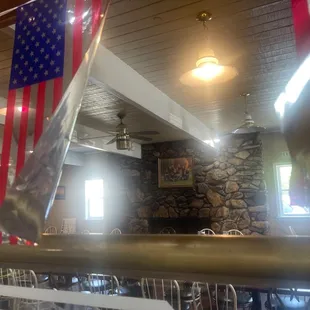 american flag hanging from the ceiling