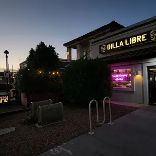 outside of restaurant at dusk