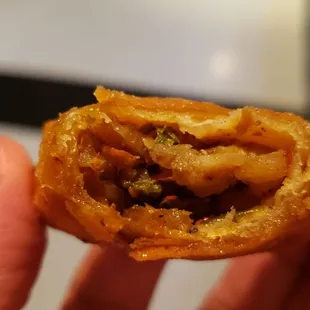 Interior of vegetable sambusa ($8). Oily with weird buttery flavor.