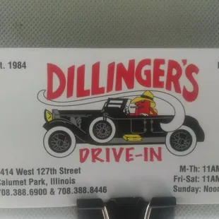 Dillingers Business Card