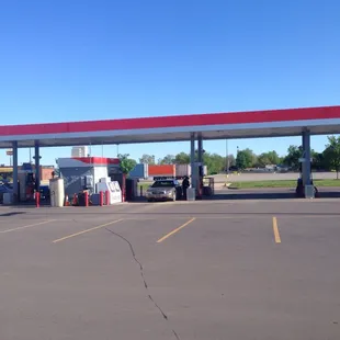a view of a gas station