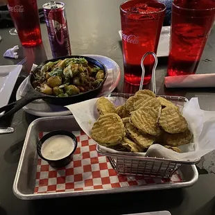 Fried Pickles and Brussels sprouts